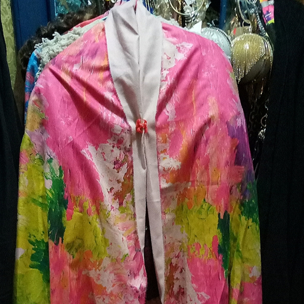 Marbleized Scarf from 100% Viscose fabric, 27” lenght, Pink/Green on white